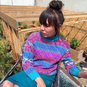 Vintage neon 80s sweater with turtle neck medium